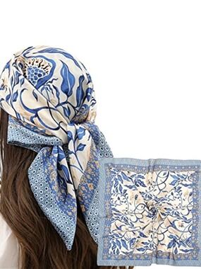 Women Light Blue Head Hair Scarf Like Satin Silk Scarf Sleeping Hair Wrapping